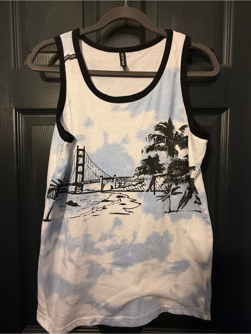 Vertical Boys Medium Blue White Tropical Graphic Tank Top 100% Cotton